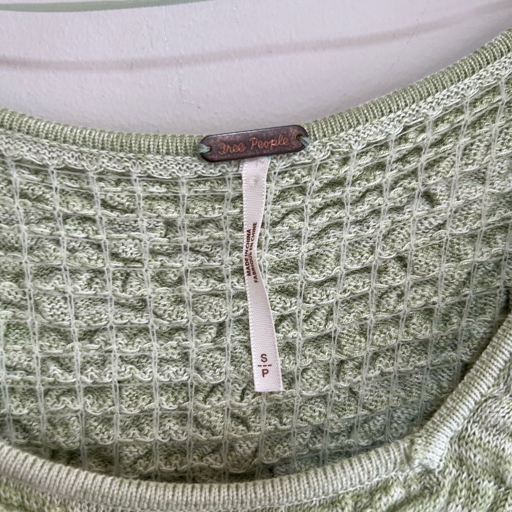 Free People Free Spirit Smocked Knit Peplum Sweater Crop Top, Seafoam Green, S - Picture 7 of 12